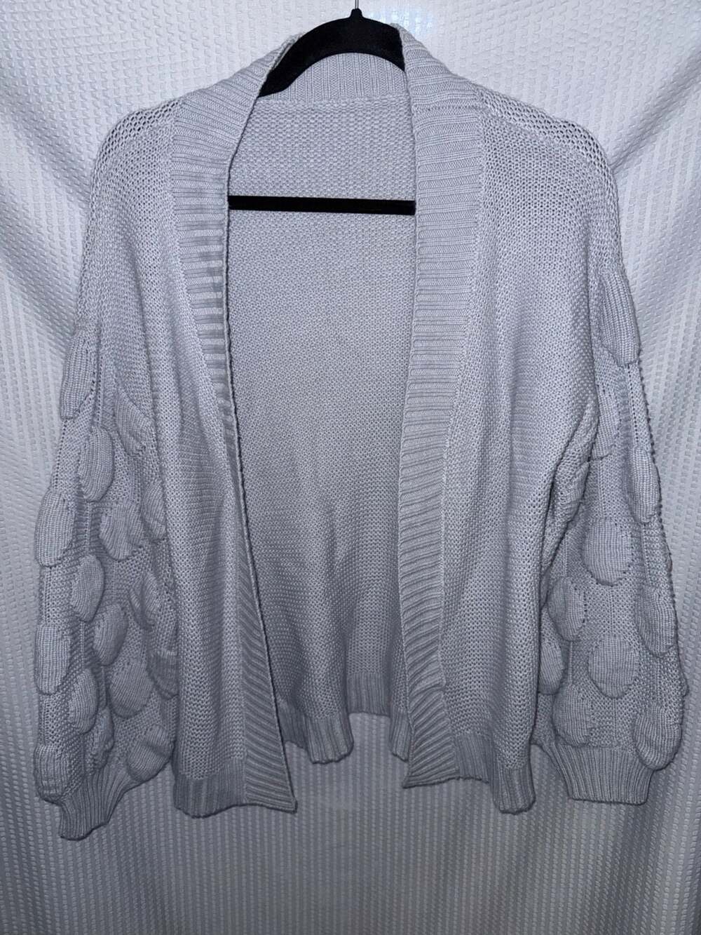 Grey Chunky Cable Knit Cardigan Sweater Small